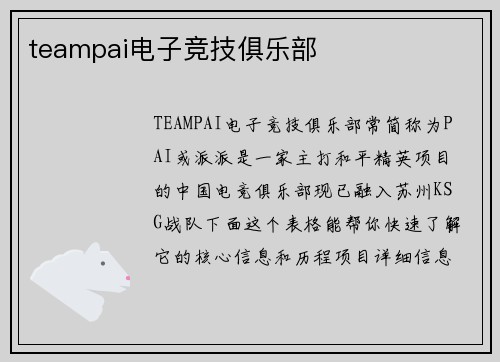 teampai电子竞技俱乐部